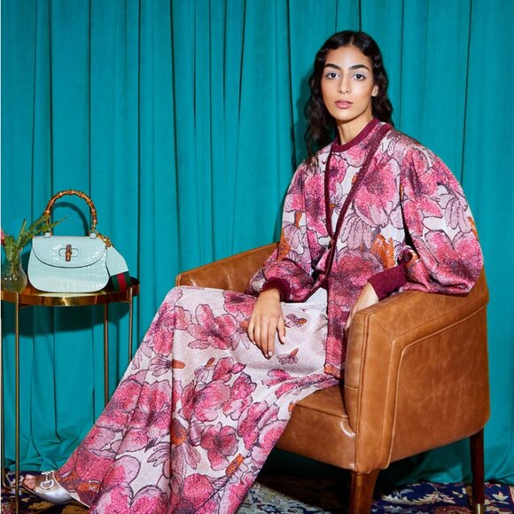 GUCCI SWEATER NOJUM LUREX FLORAL CARDIGAN VOLUMINOUS SLEEVES sz L LARGE - Picture 3 of 16